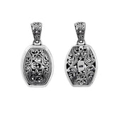 Handcrafted sterling silver barrel pendant with Bali scrollwork, artisan necklace.